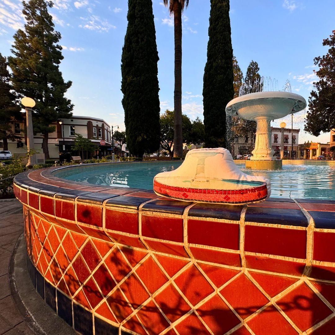 Orange Plaza Fountain Pillow